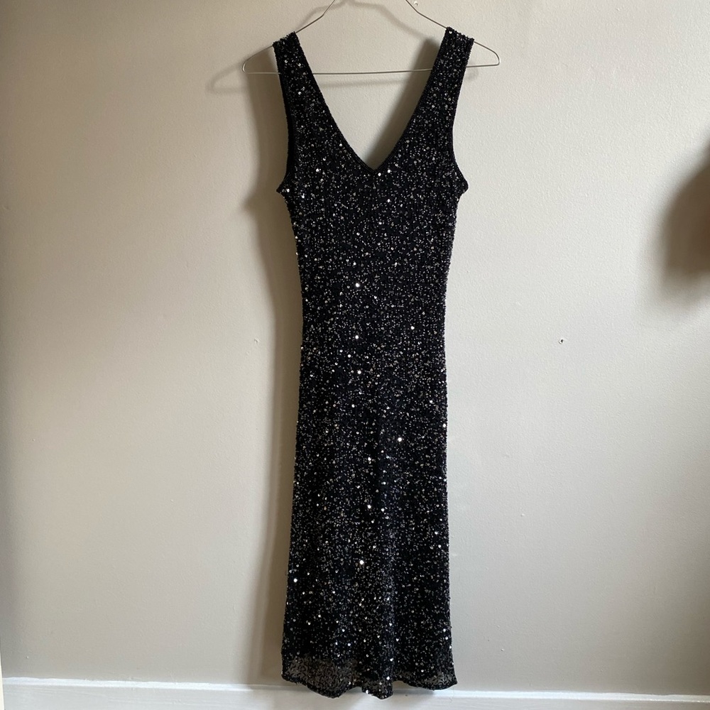 Sequin V neck Midi Dress